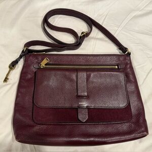 Burgundy Fossil Crossbody Bag with Key Charm
